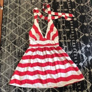 Red and White Striped Halter Dress